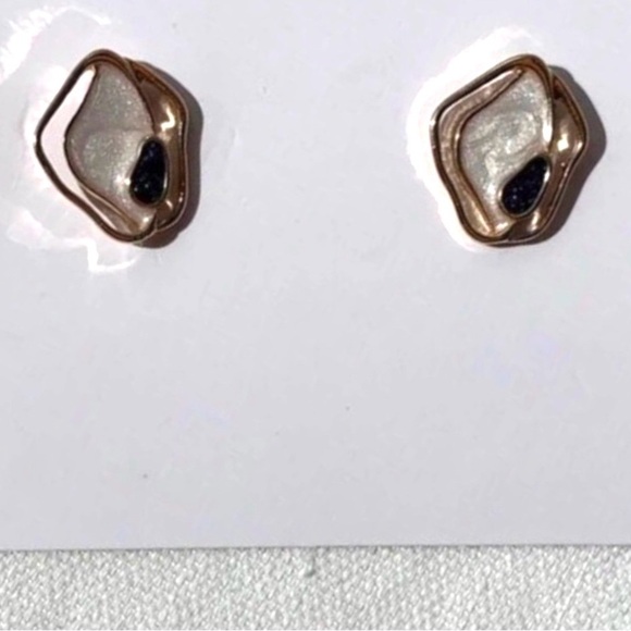 “Creamy Puddles” Artistic Artsy Art Deco Navy Blue Swirl Metallic Gold Wavy Stud - Picture 9 of 14